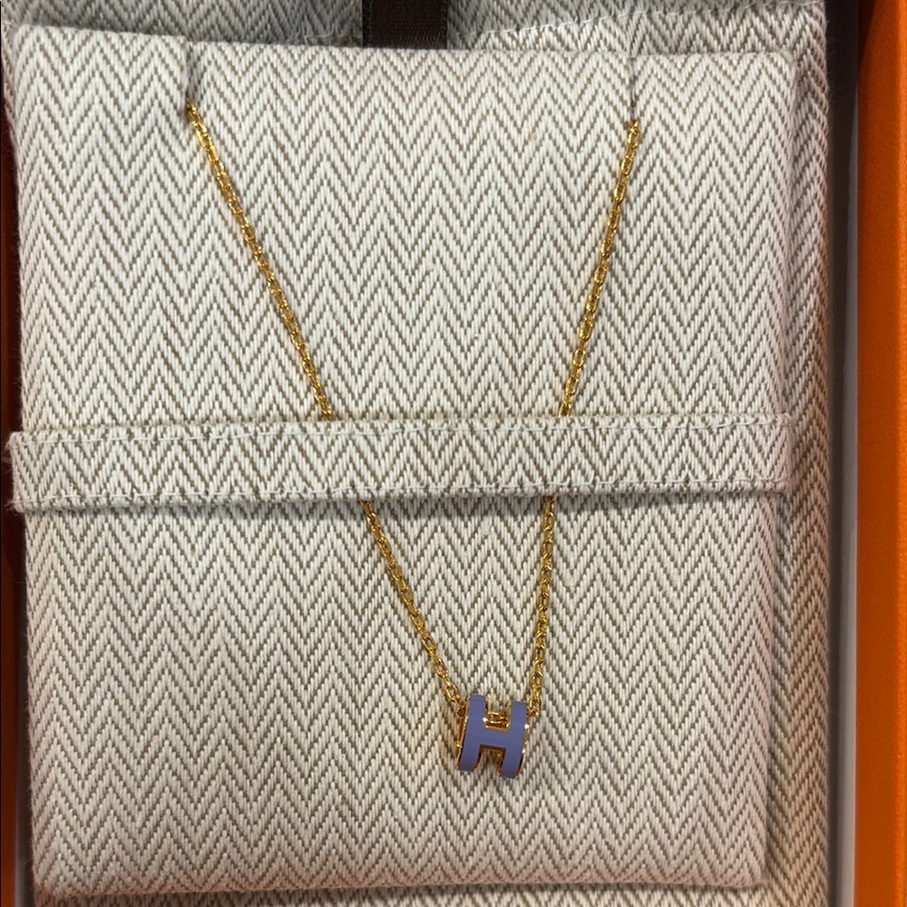 Hermès Gold Necklace with Purple H Pendant